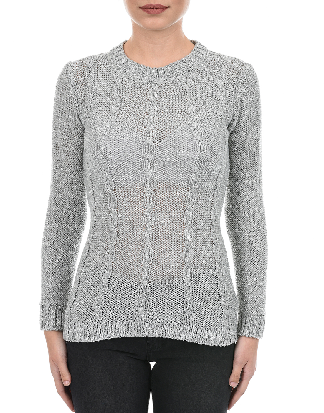 Species Women Grey Self Design Sweater